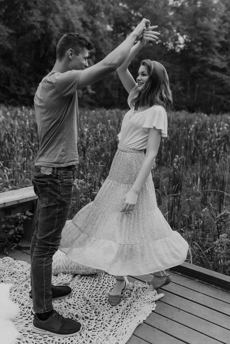 #cottagecore #engagementphotos #cute couple #photoshoot #cottagecore #boho #engagementoutfit #blackandwhite #twirl Couple Twirling Photo, Twirling Pose, Couple Twirling, Pose Couple, Couples Engagement Photos, Couple Photoshoot, Couples Photoshoot, Engagement Photo, Engagement Couple