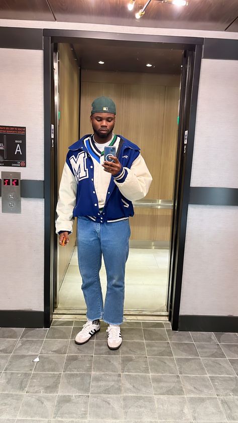 Varsity Jacket Outfit Blue, Blue Varsity Jacket Outfit Men, Blue Varsity Jacket Outfit, Grey Hoodie Outfit Men, Gray Hoodie Outfit, Varsity Outfit, Blue Outfit Men, Blue Varsity Jacket, Varsity Blues