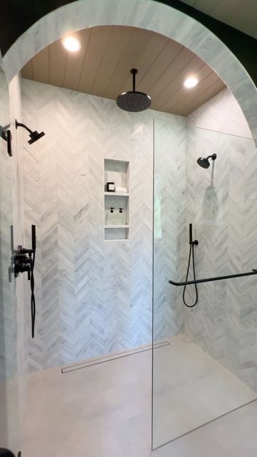 Master Shower With Dual Heads, Multi Head Shower Ideas, Bathroom Ideas 2 Shower Heads, Bathroom Ideas Double Shower Head, Large Shower Two Shower Heads, Bathroom Ideas Two Shower Heads, Shower 2 Heads, 2 Shower Heads Bathroom Master Bath, Master Shower With Two Shower Heads