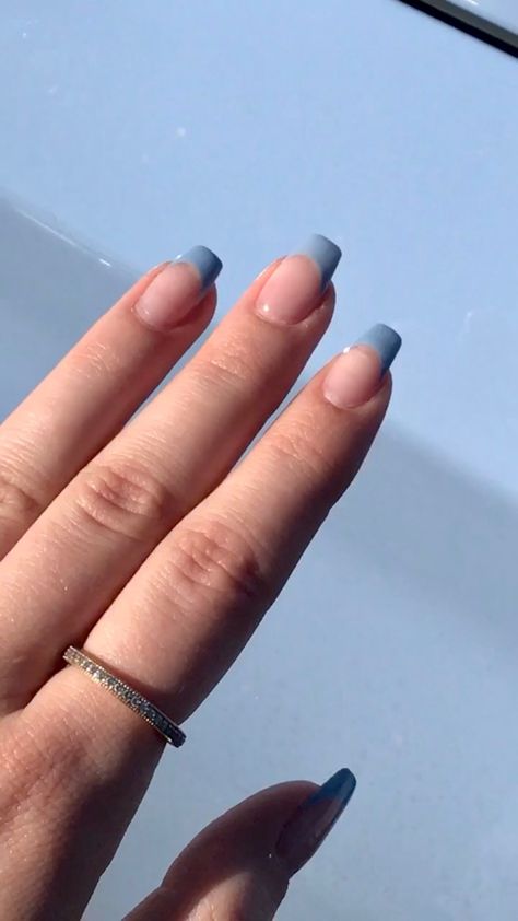 Gray Blue French Tip Nails, Blue Grey French Tip Nails, Light Blue French Tip Nails Short Square, Dusty Blue French Tip Nails, Dusty Blue Nail Ideas, Dusty Blue Nails, Maternity Nails, Blue French Tip Nails, French Nail Polish