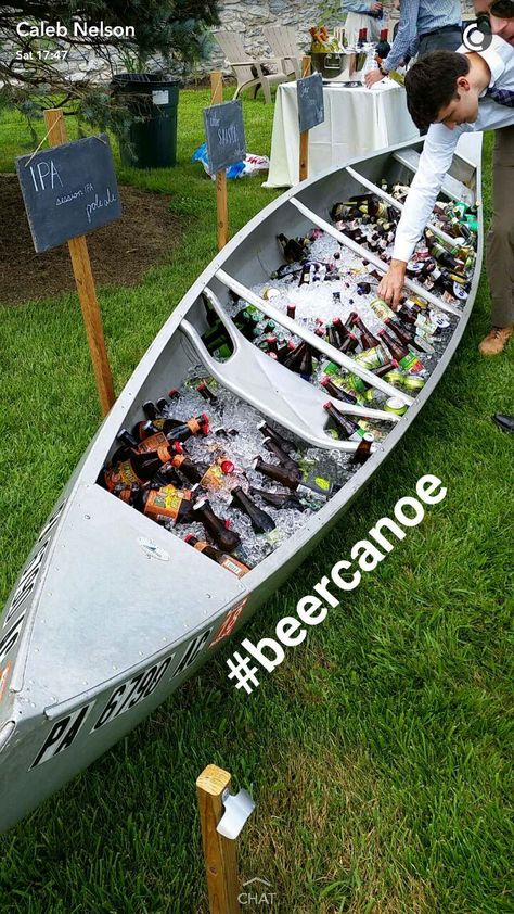 Beer Canoe, Canoe Wedding, Wedding Drink Station, Getaway Wedding, Campground Wedding, Lake House Wedding, Types Of Beer, Beer Wedding, Boat Wedding