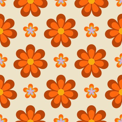 Orange Hippie Aesthetic, 1970s Background, Retro Prints And Patterns, 60s Flower Pattern, 70s Background, 70s Flower Pattern, Retro Flower Print, Hippie Aesthetic, Iphone Wallpaper Pattern