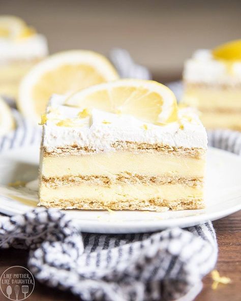 Lemon Icebox Cake – Like Mother, Like Daughter Lemon Refrigerator Cake, Vanilla Wafer Icebox Cake, Lemon Ice Box Cake, Filled Desserts, Lemon Icebox Cake, Ice Box Cake, Icebox Cakes, Strawberry Icebox Cake, Box Cakes