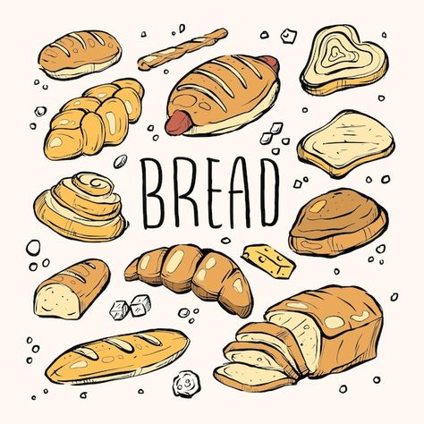 Bread Doodle, Drawing Books, Vector Photo, Art Drawing, Premium Vector, Graphic Resources, Hand Drawn, How To Draw Hands, Doodles