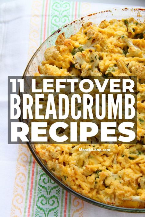 11 Recipes with Breadcrumbs | Breadcrumbs are a versatile and often overlooked ingredient that can completely transform simple lunch and dinner dishes and meals like meatloaf, chicken thighs, meatballs, and mac and cheese, adding the perfect crunch and a subtle depth of taste. Click to learn how to make homemade breadcrumbs, our favorite gluten free breadcrumb alternatives, and a list of easy, breadcrumb recipes the whole family will love! Breadcrumbs Recipe Meals, How To Use Bread Crumbs, Breadcrumb Recipe Meals, Bread Crumb Uses, What To Do With Bread Crumbs, Biscuit Crumbs Recipes, Bread Crumb Recipes, Recipes With Breadcrumbs, Recipes Using Bread Crumbs