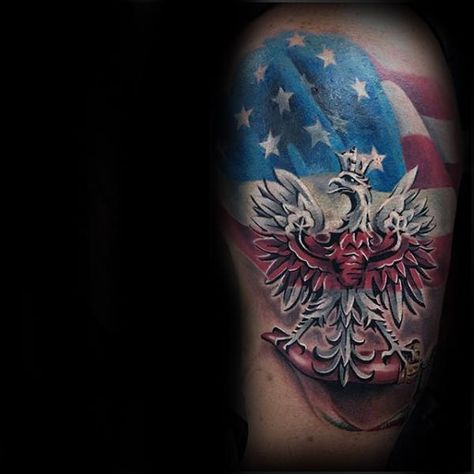 60 Polish Eagle Tattoo Designs For Men - Coat Of Arms Ink Polish Flag Tattoo Ideas, Polish Falcon Tattoo, Polish Tattoos Men, Polish Flag Tattoo, Polish Tattoo Ideas, Jj Tattoo, Polish Eagle Tattoo, Polish Symbols, Eagle Tattoo Designs