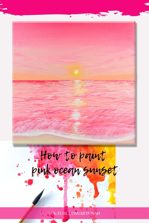 Ombre Acrylic Painting, Simply Acrylic Painting, Pink Acrylic Painting Ideas, Beginner Painting Tutorial, Simple Acrylic Paintings Sunset, Beach Sunset Painting Easy, Canvas Painting Ideas For Beginners Pink, Pink Aesthetic Acrylic Painting, Sun Set Painting Acrylic