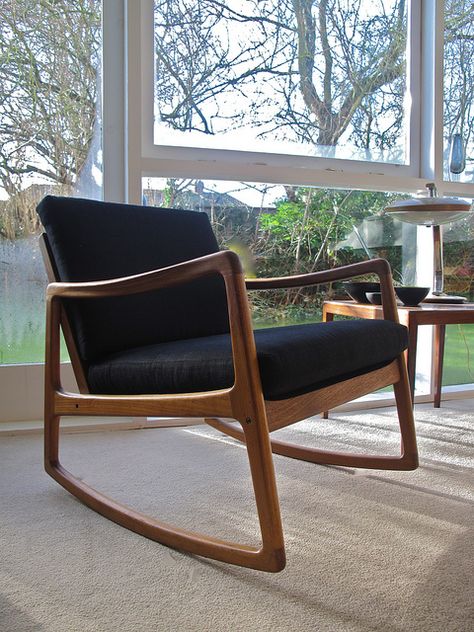 Ole Wanscher Rocking Chair Mid Century Modern Rocking Chair, Danish Modern Chairs, Teak Rocking Chair, Modern Rocking Chair, Danish Chair, Scandinavian Chairs, Teak Chairs, Floor Protectors, Danish Furniture