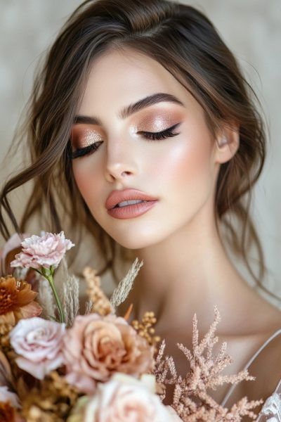 15 Stunning Fall Wedding Makeup Ideas For Brides Bronze Makeup Look, Fall Wedding Makeup, Wedding Makeup Ideas, Wedding Guest Makeup, Silver Makeup, Glam Wedding Makeup, Date Night Makeup, Smokey Eye Makeup Tutorial, Bold Lip