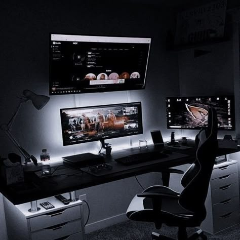 Gaming Desk Setup, Home Studio Setup, Setup Gamer, Pc Setups, Bedroom Setup, Desk Setups, Gaming Setups, Gaming Room Setup, Dream House Rooms