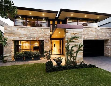 Modern Exterior of Home with Eldorado Stone Cut Coarse Stone Modern Modular Homes, Home Designs Exterior, Modern Home Interior Design, Modern Mansion, Modern Houses Interior, Design Exterior, Design Del Prodotto, Modern House Plans, Dream House Exterior