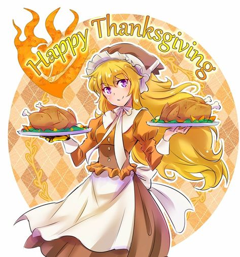 Happy thanksgiving (1). (Twitter) @Mojojoj27827860 + Anime Thanksgiving Wallpaper, Mha Thanksgiving, Anime Happy Thanksgiving, Thanksgiving Character Design, Anime Thanksgiving, Thanksgiving Anime, Happy Thanksgiving Fashion Illustration, Rwby Yang, Rwby Characters