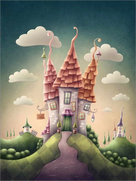 Joe Gilronan, Coloured Pictures, Whimsical Drawings, Castle Cartoon, Castle Drawing, Whimsical Art Paintings, Storybook Art, Magic Castle, Magic Design