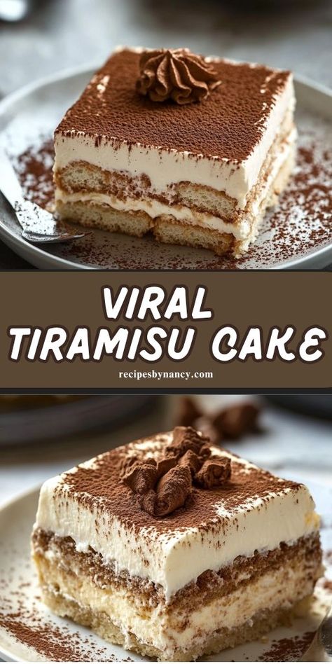 Experience the sensation of the Viral Tiramisu Cake! This delectable dessert features layers of coffee-soaked ladyfingers and creamy mascarpone, dusted with cocoa powder. A must-try for coffee enthusiasts and dessert lovers alike. #TiramisuCake #ViralDessert #CoffeeLovers #ItalianDesserts #LayeredCake #MascarponeDelight #ClassicTiramisu #DessertRecipe #SweetTooth #recipesbynancy Creative Baking Ideas, Chocolate Dessert Ideas, Tiramisu Cake Recipe, Decadent Chocolate Desserts, Creative Baking, Tiramisu Cake, Chewy Cookies, Easy To Make Desserts, The Best Dessert Recipes