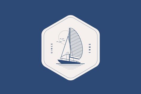 Sailboat Line Art Logo Sailing Logo, Boat Logo, Vintage Sailboat, Line Art Logo, Monkey Logo, Geometric Fox, Sailboat Art, Circular Logo, Marine Theme