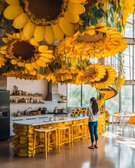 Sunflowers and a happy life both share... - I Love Sunflower Sunflower Kitchen Cabinets, Sunflower Furniture, Room Decor Bedroom Rose Gold, Sunflower Stuff, Sunflower Room, Sunflower House, Sunflower Home Decor, Fantasy Furniture, Colorful Apartment