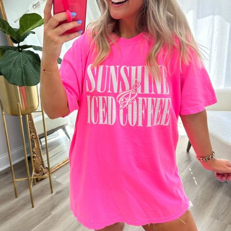 'Sunshine & Iced Coffee' PUFF T-Shirt Tshirt Prints, 2024 Clothes, Htv Projects, United Monograms, Clear Stadium Bag, Lilly Inspired, 2024 Ideas, Long Sleeve Baseball Tee, Heart Socks