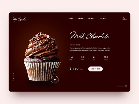 Sweet Chocolate Cupcakes by Olga Chernova Chocolate Website Design, Chocolate Website, Bakery Website, Logos Retro, Publicidad Creativa, Chocolate Powder, Cupcake Designs, Website Design Layout, Ui Design Inspiration