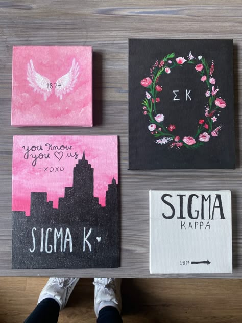 Sigma Kappa Canvas Paintings, Sigma Kappa Painting, Room Decor Paintings Canvases, Tri Sigma Canvas, Big Little Crafts, Sorority Canvases, Big Little Canvas Ideas, Big Little Paintings, Sorority Paintings