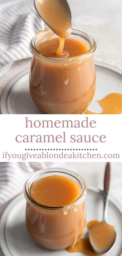 This Caramel Sauce Recipe only requires 5 ingredients and it's so delicious. They are easy to find and may already be in your kitchen! It keeps for 1 month stored in an airtight container and you’ll have caramel sauce ready to go whenever you need it! Apple Crumb Bars, Easy Caramel Sauce, Ice Cream Cheesecake, Caramel Sauce Recipe, Cracker Candy, Caramel Recipe, Slushie Recipe, Easy Caramel, Caramel Recipes Sauce