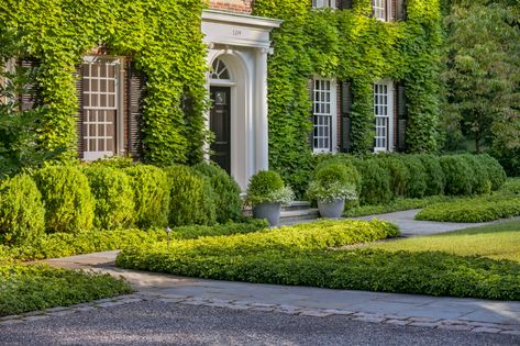 Chestnut Hill — R. P. Marzilli & Co. Pea Stone, 1920s Home, Hill Garden, Edible Gardens, Residential Landscape, 1920s House, Dream Landscape, Colonial Exterior, Garden On A Hill