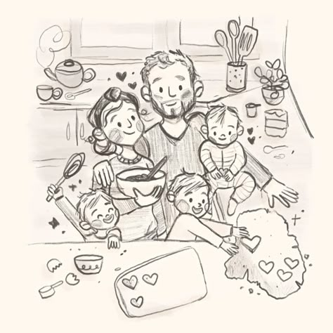 Happy Valentines Day 🩷✨ I still really want to finish this sketch, even though it's been sitting in my WIPs for over a year 😅😯 (!!!) ✨Go check out my tutorials and brush bundles! 🎨🖌️ #digitalart #digitalsketch #familyart #momartist Family Sketch Illustration, New Year Sketch, Happy Drawings, Family Sketch, 4 Family, Happy Illustration, New Year Art, Drawing Prompts, Illustration Story