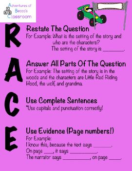 RACE Strategy Poster Race Answering Questions, Race Method Anchor Chart, Restating The Question, Races Writing Strategy, Race Strategy, Halloween Math Worksheets, Race Writing, Math Tips, Letter Recognition Worksheets