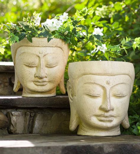 Made of sustainable materials (glass reinforced concrete) and peaceful design elements, these Buddha Bust planters are sculptural works of art. Pair as a duo or let them stand solo – they bring serenity to any patio or corner nook. V4268,Buddha Bust Planter Small,indoor planters,outdoor planters,outdoor pots,indoor pots,indoor vases,outdoor vases,flowerpots,stone bust planters,stone buddha planters,buddha head planters, Growing Herbs In Pots, Bust Planter, Outdoor Vases, Container Herb Garden, Wooden Planter Boxes, Plant Pot Holders, Plastic Plant Pots, Barrel Planter, Zen Style