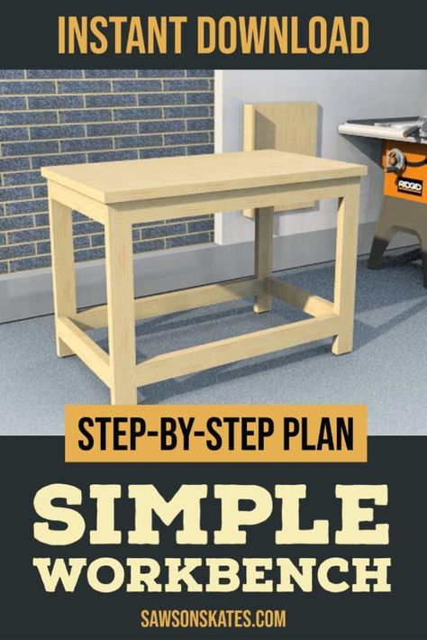 How to Build a 2×4 Workbench (Simple + Sturdy) | Saws on Skates® 2x4 Workbench Plans, Simple Workbench, Small Workbench, Diy King Bed Frame, Simple Workbench Plans, Backyard Fencing, Wooden Workbench, Workshop Furniture, Workbench Ideas