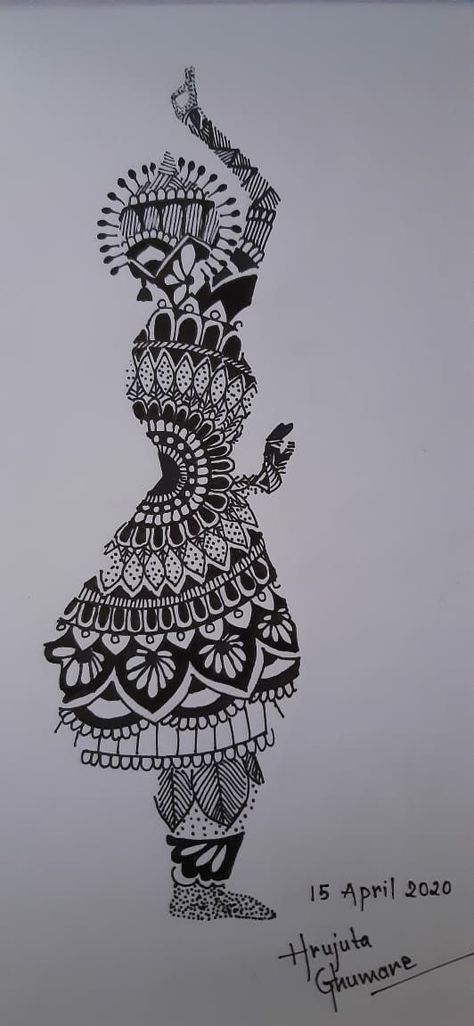 Kathak Mandala Art, Kathak Sketch, Dancer Mandala Art, Dance Mandala Art, Kathak Drawing, Dance Mandala, Mandala Pot, Buddha Mandala Art, Dancer Sketch