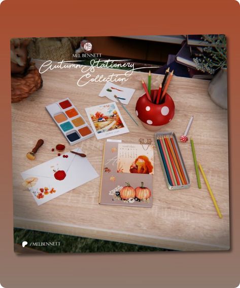 Sims 4 Collection CC: Autumn Stationery Collection Sims 4 Cc Download, Sims 4 Collections, Stationery Collection, Sims 4 Cc, Sims Cc, Fall Vibes, Sims 4, Creative Design, Gaming