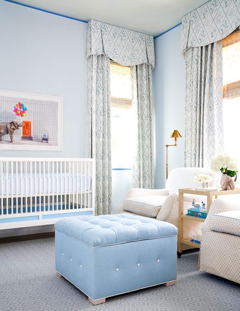 Amy Berry Design  Nurseries for Gray Malin + Jeff Richardson  As Seen in House Beautiful   Photography: Nathan Schroder  Location: Los Angeles Amy Berry, Polka Dot Nursery, Spring Interior Design, Blue Nursery Boy, Nursery Glider, Gray Malin, Home Nursery, Nursery Room Boy, Blue Nursery