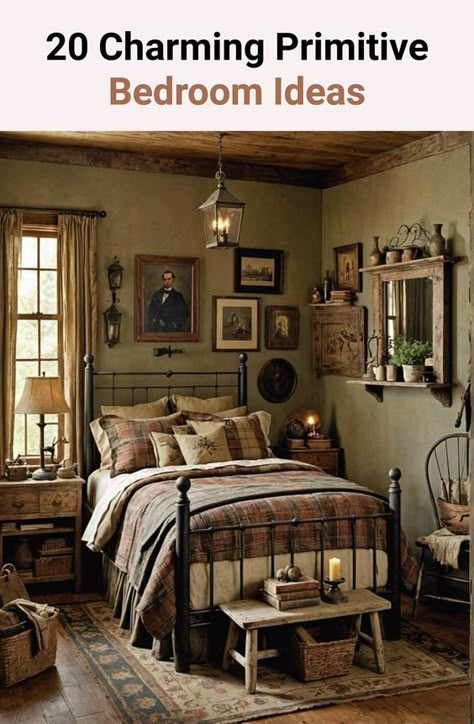 Primitive Bedroom Ideas Rustic, Primitive Farmhouse Bedroom, Primitive Bedroom Decor, Victoria Bedroom, Primitive Bedroom Ideas, Rustic Cottage Bedroom, Bedroom Ideas Rustic, Rustic Farmhouse Bedroom Ideas, Vintage Farmhouse Bedroom