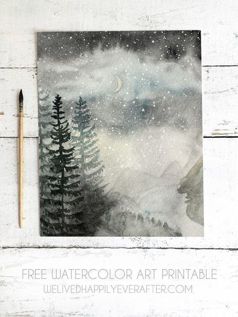 Northern Lights Watercolor, Forest Valley, Free Printable Art, Watercolor Pictures, Watercolor Printable, Instant Art, Painting Videos, Watercolor Cards, Diy Wall Art