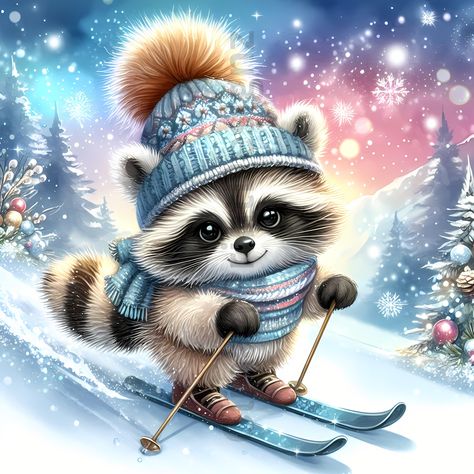 Skiing Clipart, Raccoon Clipart, Sublimation Templates, Watercolor Winter, Watercolor Clip Art, Winter Clipart, 10 Dollars, Winter Animals, Animal Clipart