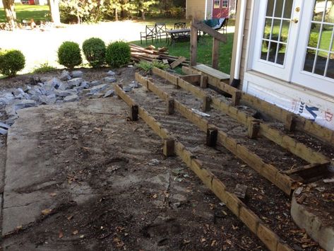 Remove Old Deck and Concrete Patio & Replace with Stamped Concrete Patio | Jon Pohlman Deck And Concrete Patio, Concrete Stain Patio, Stamped Concrete Patio, Inexpensive Home Decor, Upcycle Decor, Concrete Garden, Wood Patio, Decks Backyard, Deck Boards