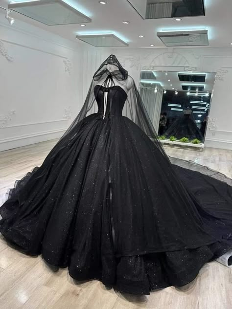 Black And Silver Ball Gown, Black Wedding Ball Gowns, Black Quince Dresses With Sleeves, Black Swan Quinceanera Theme, Black And White Quinceanera Dresses, Dark Purple Quinceanera Dresses, Black Sweet 16 Dresses, Black Quince Dress, Black Quince Dresses