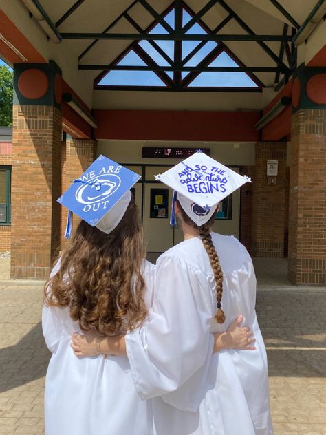 I hope you like my twin sister and I’s cap I really wanted a quote but wanted to rep my school too and I think it turned out pretty well! 💙 #pennstate Penn State Grad Cap, Penn State Graduation Cap, Penn State Graduation, Bed Party, Dream Collage, Grad Caps, Penn State University, Graduation Cap Designs, Cap Ideas