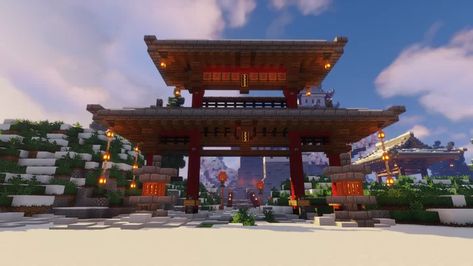 Tori Gate by SEVEN Tori Gates Minecraft, Tori Gate Minecraft, Japanese Castle Minecraft, Japanese Minecraft Builds, Castle Minecraft, Tori Gate, Minecraft Japanese, Japanese Gate, Japanese Town