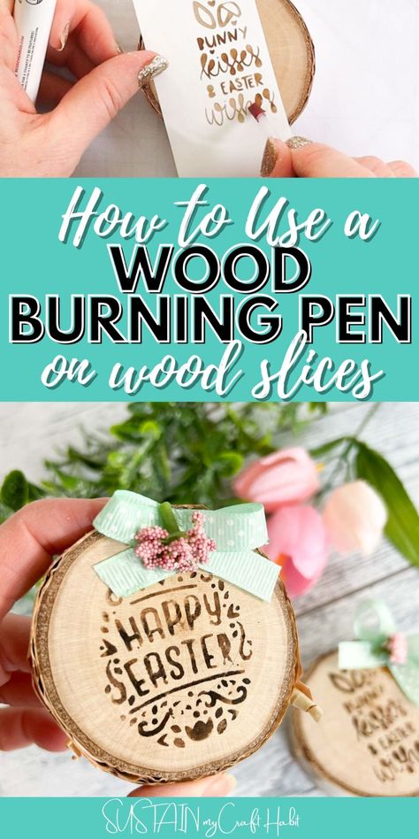 Sharing this fun craft idea using a wood burning pen directly on to wood slices to make lovely ornaments for any occasion. Video tutorial included. #sustainmycrafthabit Sellable Crafts, Wood Burning Pen, Craft Projects For Adults, Chicken Crafts, Creepy Halloween Decorations, Diy Crafts For Adults, Driftwood Decor, Rustic Crafts, Wood Burning Crafts