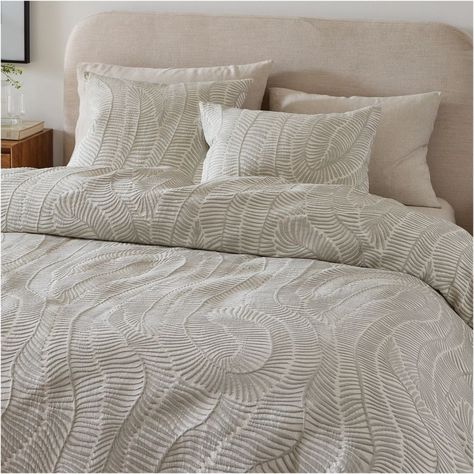 Trailing Fern Matelasse Duvet Cover & Shams | West Elm Lake Bedroom, Textured Duvet Cover, Modern Standing Lamps, Modern Duvet, Modern Duvet Covers, Standing Lamps, Bedroom Redo, Beautiful Bed, Sleigh Bed