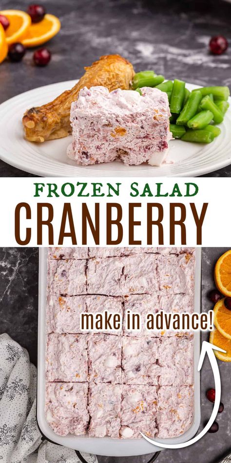 Cranberry Orange Salad, Frozen Cranberry Salad, Frozen Salad, Cranberry Recipes Dessert, Frozen Fruit Salads, Cranberry Salad Recipes, Congealed Salad, Gelatin Salad, Cranberry Dessert