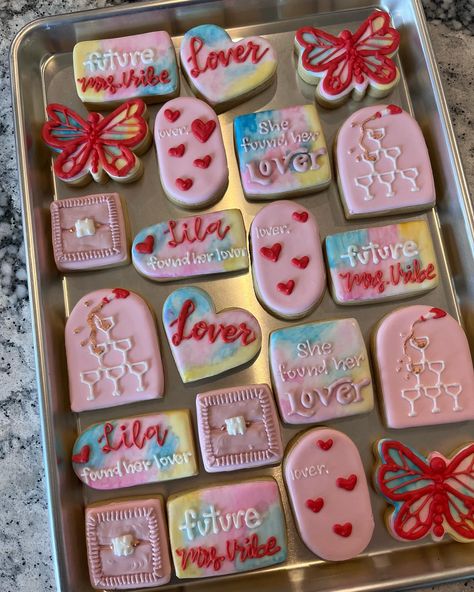 Lover Bachelorette Theme, Taylor Swift Cookies, She Found Her Lover, Bachelorette Cookies, Themed Bachelorette, Bachelorette Themes, Sugar Cookies Decorated, Royal Icing, Future Wedding