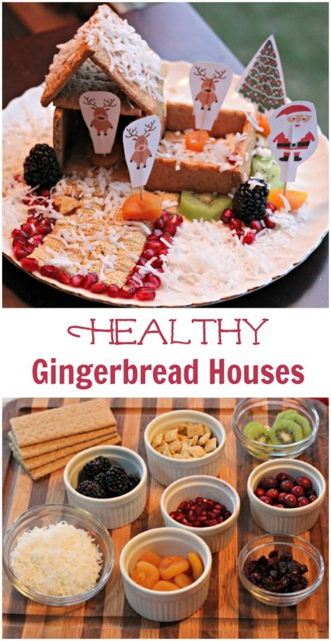 Try these colorful & healthy options for your Gingerbread House decorating this year from Edventures with Kids Fruit Gingerbread House, Graham Cracker Gingerbread House Ideas, Christmas Puppets, Graham Cracker Gingerbread, Natural Glue, Graham Cracker Gingerbread House, Easy Gingerbread House, Healthy Gingerbread, Countdown Ideas