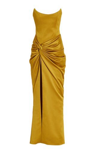 Yellow Long Dress, Dinner Wear, Belle Silhouette, Strapless Prom Dress, Corset Dress Prom, Strapless Corset, Beautiful Figure, Satin Maxi, Garden Parties