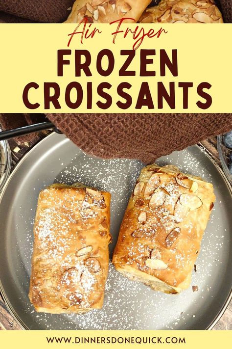 No need to head to the bakery as you can cook light and flaky Trader Joe's frozen croissants in the air fryer. I personally love the almond flavored croissant! #dinnersdonequick #frozencroissants #croissantfrozen #frozencroissantsinairfryer #airfryerfrozencroissants #howtocookfrozencroissants #frozenbreakfastcroissants #traderjoesalmondcroissants #traderjoesfrozencroissants #almondcroissant #croissants #breakfastcroissants Croissants In Air Fryer, Flavored Croissant, Frozen Croissants, Raspberry Streusel Muffins, Almond Croissants, Christmas Brunch Recipes, Frozen Breakfast, Almond Croissant, Festive Food