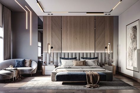 Master Bedroom on Behance Wall Panels Bedroom, تصميم داخلي فاخر, Bedroom Interior Design Luxury, Modern Luxury Bedroom, تصميم للمنزل العصري, 패턴 배경화면, Bedroom Bed Design, Bedroom Headboard, Modern Bedroom Design