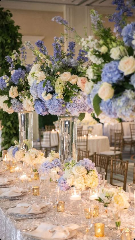 Periwinkle Table Settings, Blue Nikkah Decor, Periwinkle And Gold Wedding, Periwinkle Quinceanera Decorations, Blue White Gold Wedding Decor, White Gold And Blue Wedding, Gold And Light Blue Wedding, Sky Blue And Gold Wedding, White And Gold Table Setting