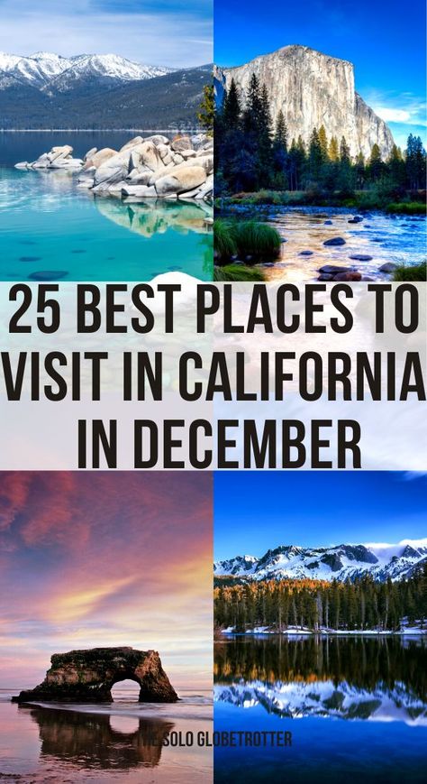 There are many best places to visit in California in December. Yes, you may be surprised to know that December in California offers you different kinds of experiences, thanks to its non-icy temperatures in most parts of the state. Christmas decorations, parades, music festivals, concerts, and markets are the major attractions in California in December.Read on to discover why you should plan your trip to California in December and all the fantastic places to visit in California in December. Where To Go In December Usa, California In The Winter, Places To Visit In California In Winter, Best Places To Visit In December, Los Angeles In December, Christmas In California, Christmas California, Pnw Winter, Winter In California