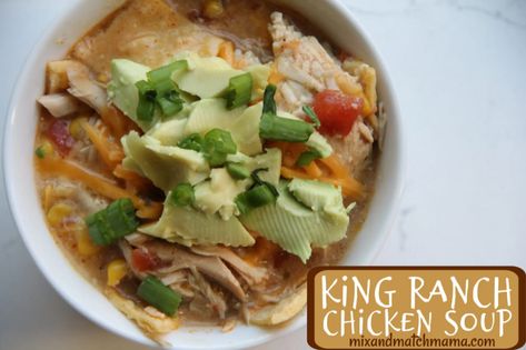 King Ranch Chicken Soup - Mix & Match Mama King Ranch Chicken Soup, Ranch Soup, Ranch Chicken Soup, King Ranch Casserole, King Ranch Chicken, Creamy Mushroom Soup, Easy Slow Cooker Recipes, Winter Dinner, King Ranch